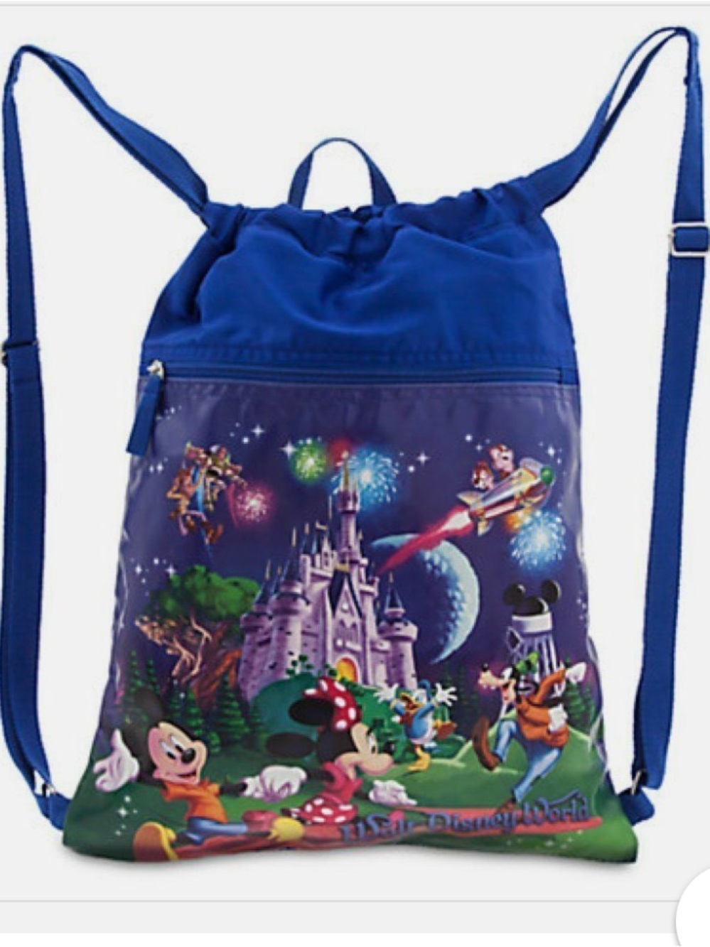 Disney Blue Drawstring Backpack with Castle & Character Scene